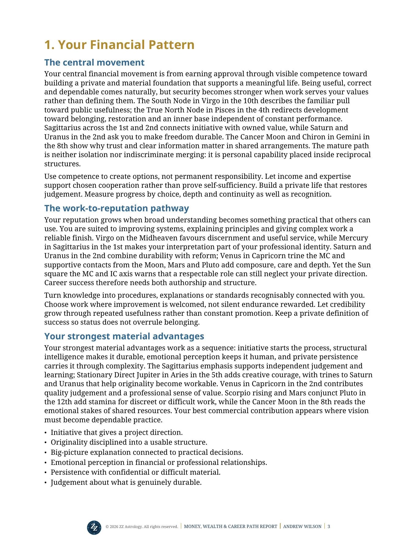Money Wealth and Career Path sample page showing Your Financial Pattern